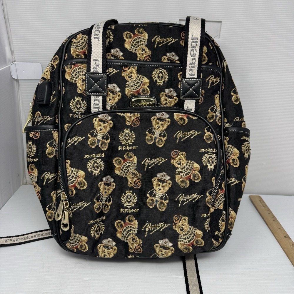 PIPI BEAR Diaper Bag Backpack Black Gold Trim Baby ‎ Bag Unisex VGC